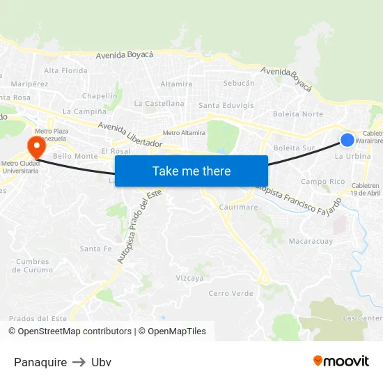 Panaquire to Ubv map