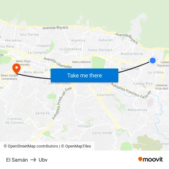 El Samán to Ubv map
