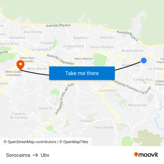 Sorocaima to Ubv map
