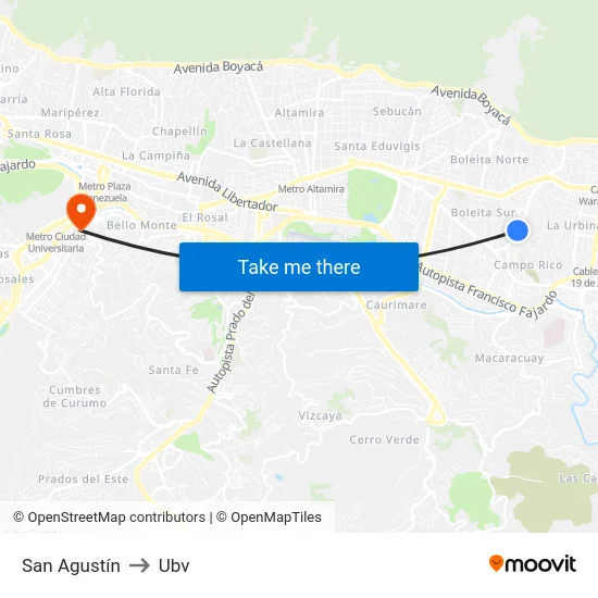 San Agustín to Ubv map