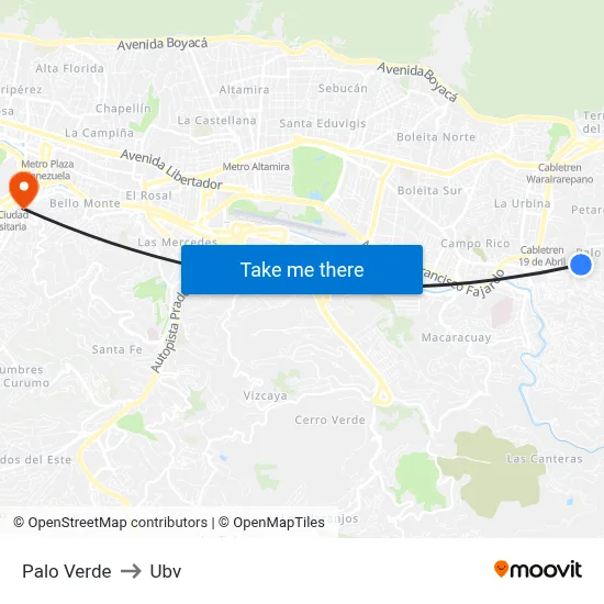 Palo Verde to Ubv map