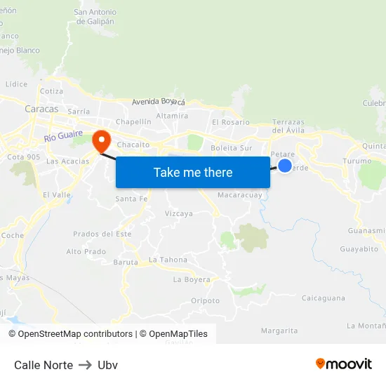 Calle Norte to Ubv map