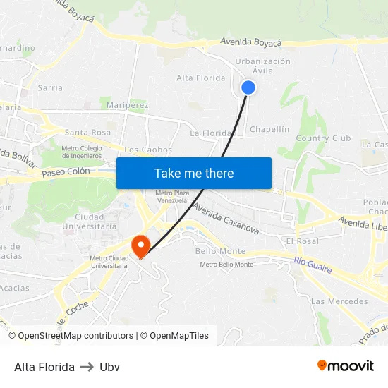 Alta Florida to Ubv map