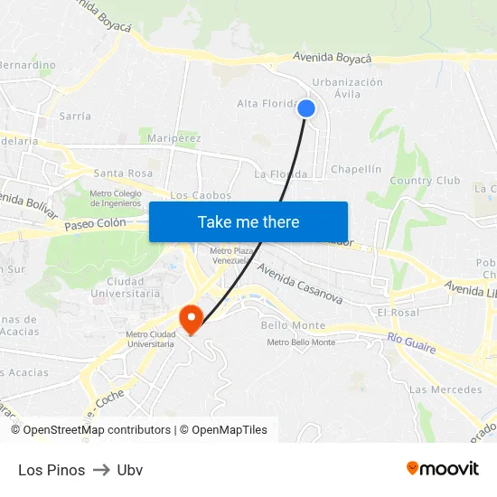 Los Pinos to Ubv map