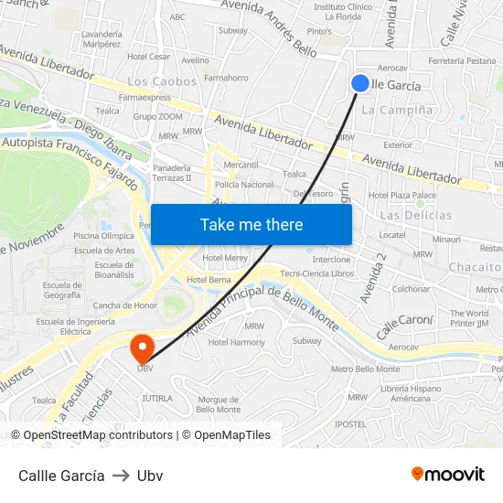 Callle García to Ubv map