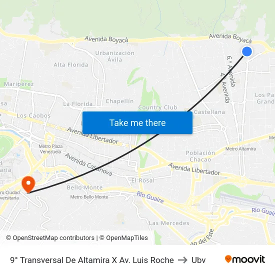 9° Transversal De Altamira X Av. Luis Roche to Ubv map
