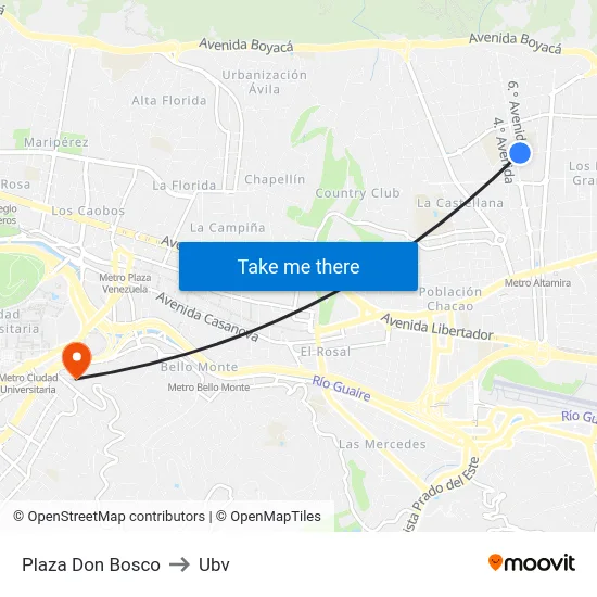 Plaza Don Bosco to Ubv map