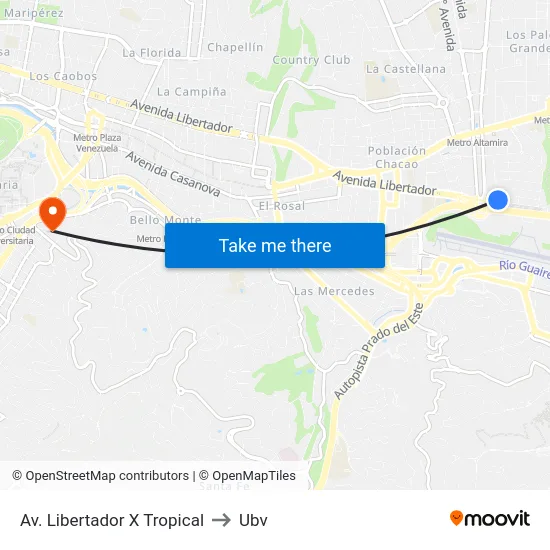 Av. Libertador X Tropical to Ubv map
