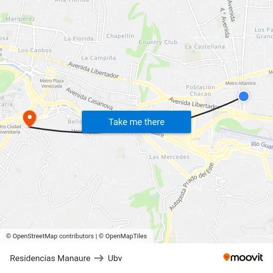 Residencias Manaure to Ubv map