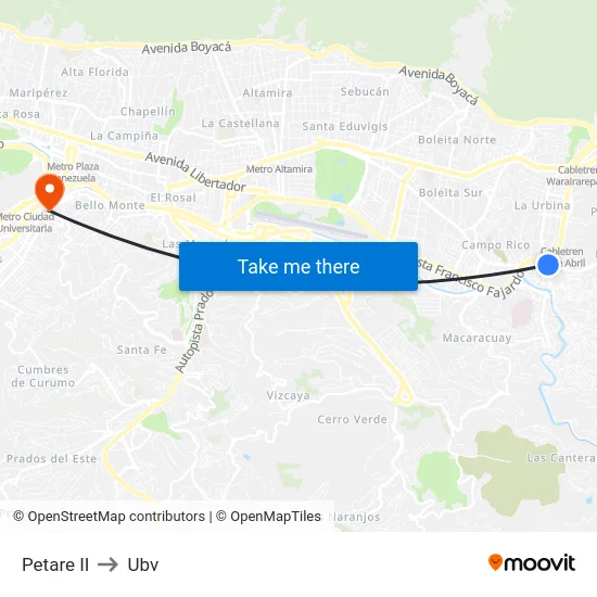 Petare II to Ubv map