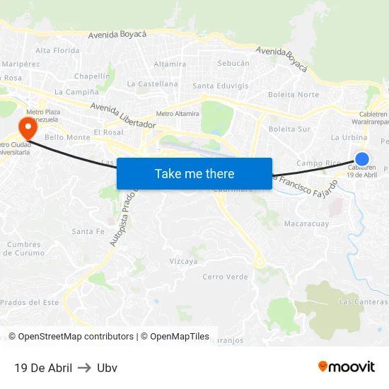 19 De Abril to Ubv map