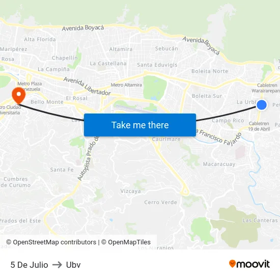 5 De Julio to Ubv map