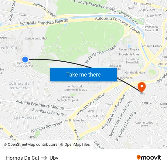 Hornos De Cal to Ubv map