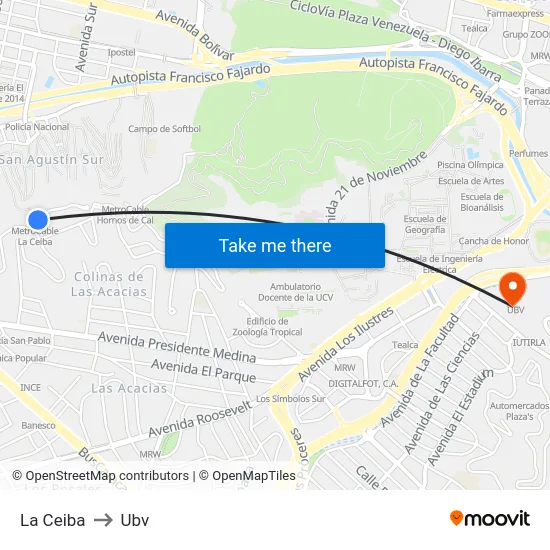 La Ceiba to Ubv map
