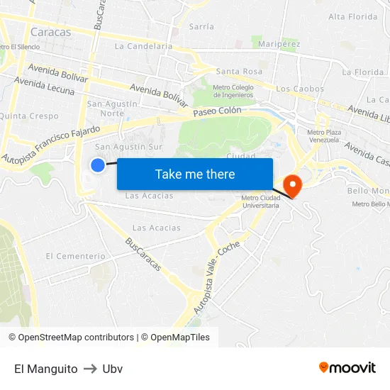 El Manguito to Ubv map