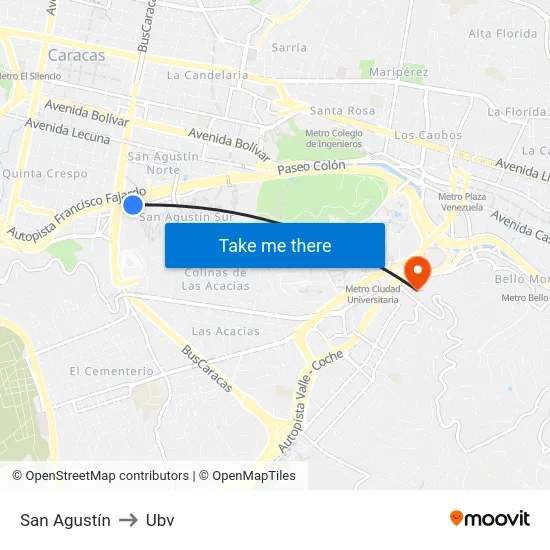 San Agustín to Ubv map