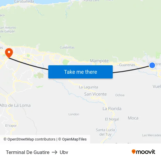 Terminal De Guatire to Ubv map