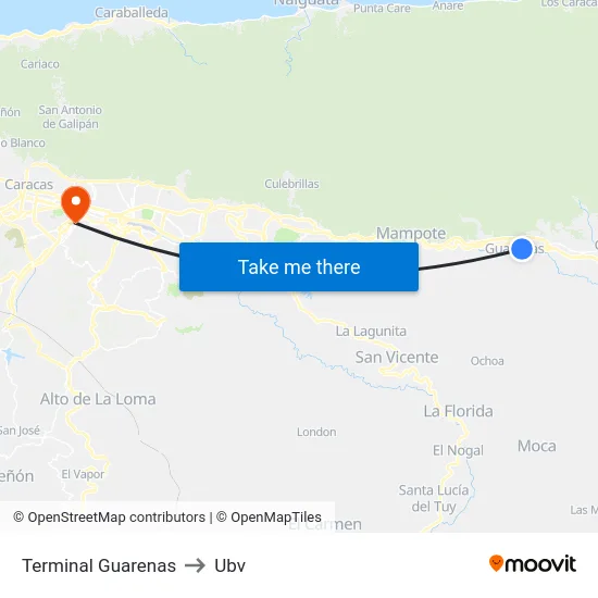 Terminal Guarenas to Ubv map