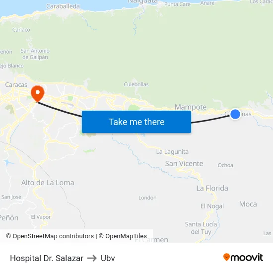 Hospital Dr. Salazar to Ubv map