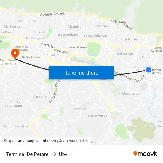 Terminal De Petare to Ubv map