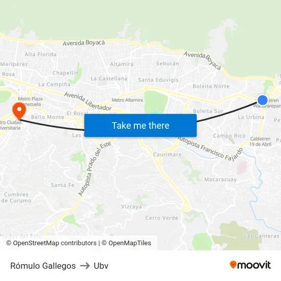 Rómulo Gallegos to Ubv map