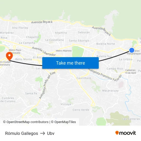 Rómulo Gallegos to Ubv map