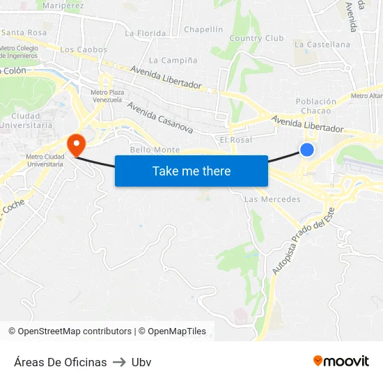 Áreas De Oficinas to Ubv map