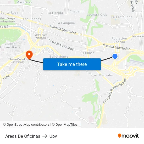 Áreas De Oficinas to Ubv map