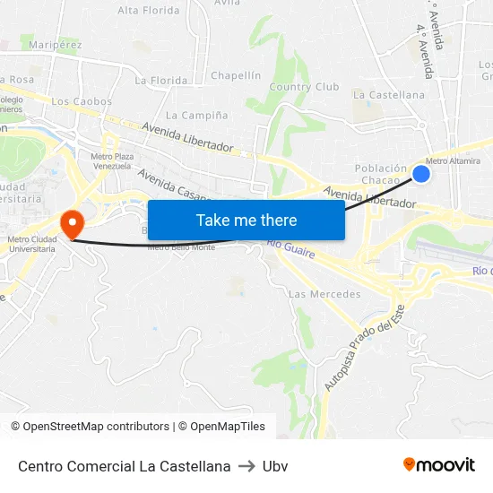 Centro Comercial La Castellana to Ubv map
