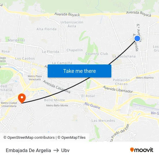 Embajada De Argelia to Ubv map