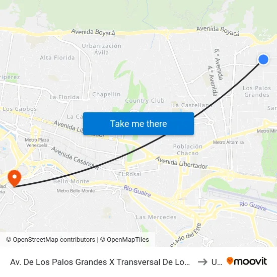 Av. De Los Palos Grandes X Transversal De Los Palos Grandes to Ubv map