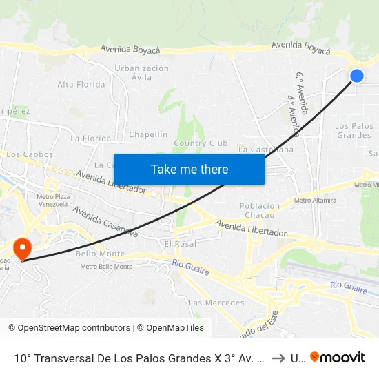 10° Transversal De Los Palos Grandes X 3° Av. De Los Palos Grandes to Ubv map