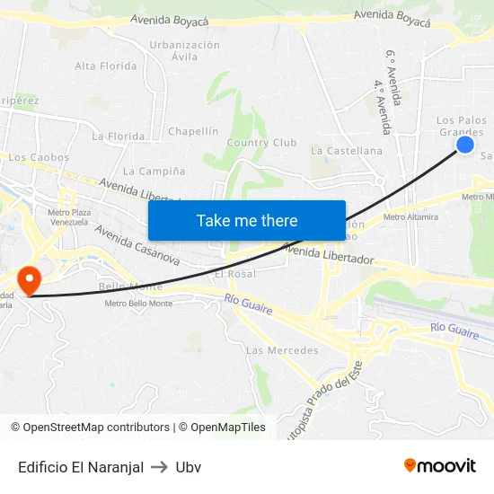 Edificio El Naranjal to Ubv map