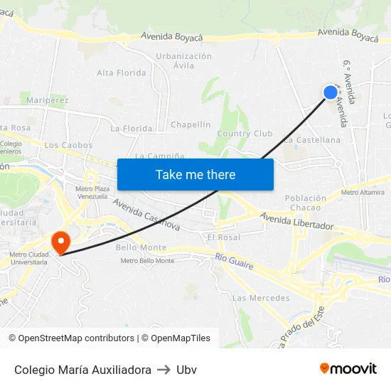 Colegio María Auxiliadora to Ubv map