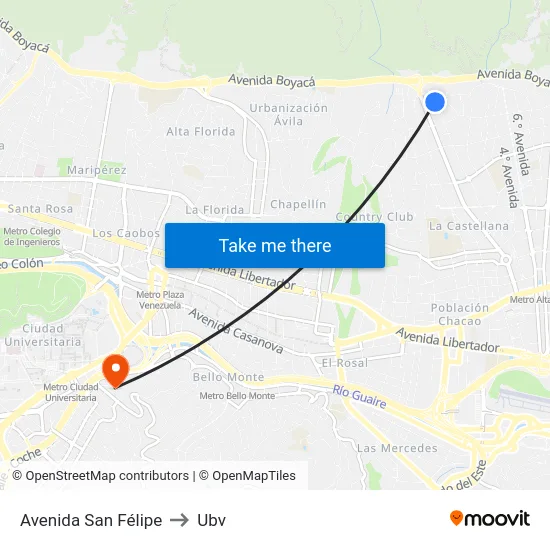 Avenida San Félipe to Ubv map