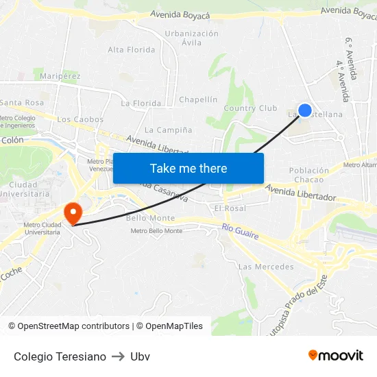 Colegio Teresiano to Ubv map