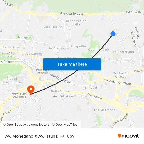 Av. Mohedano X Av. Istúriz to Ubv map