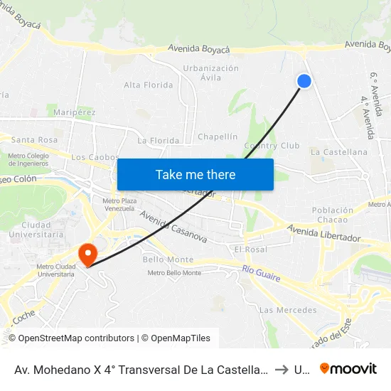 Av. Mohedano X 4° Transversal De La Castellana to Ubv map