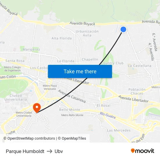 Parque Humboldt to Ubv map