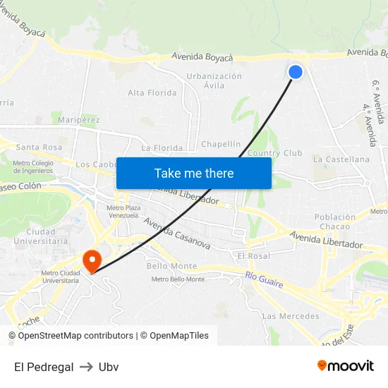 El Pedregal to Ubv map