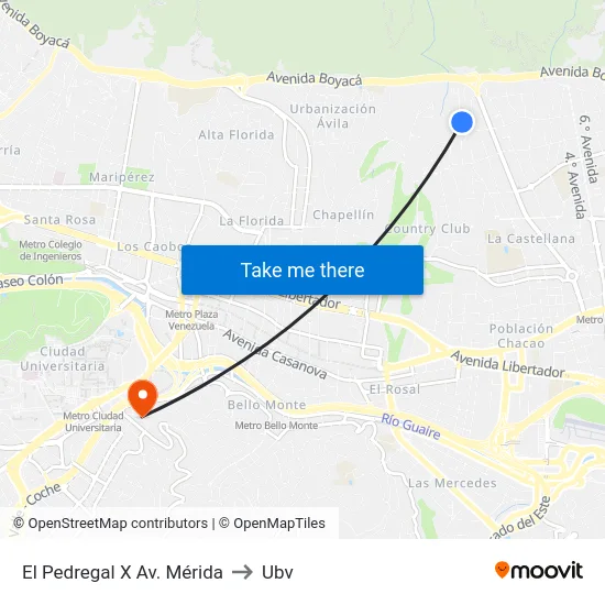 El Pedregal X Av. Mérida to Ubv map