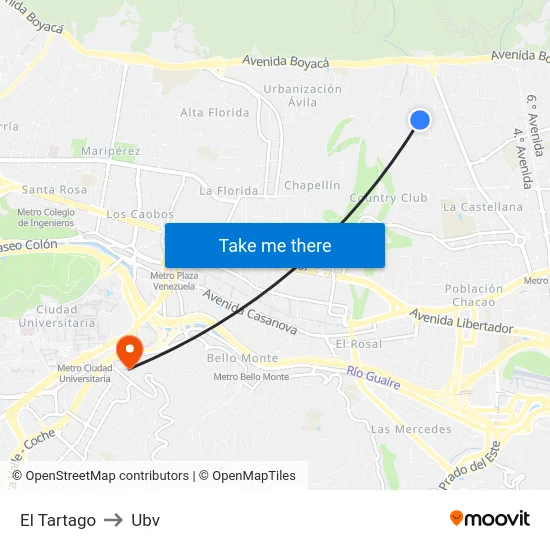 El Tartago to Ubv map