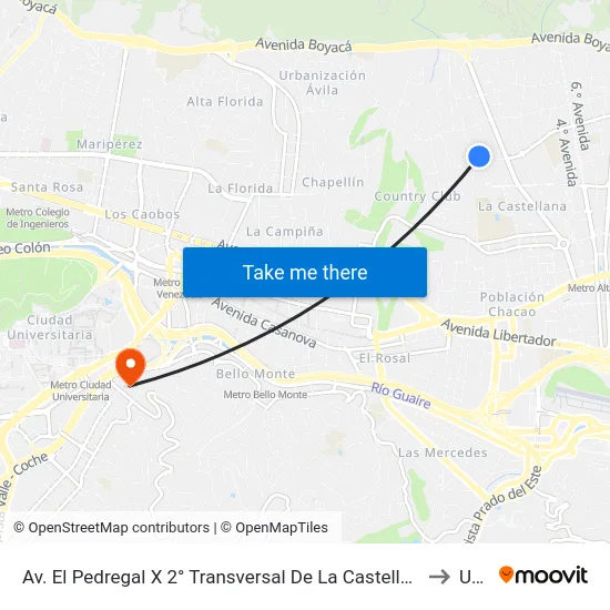 Av. El Pedregal X 2° Transversal De La Castellana to Ubv map