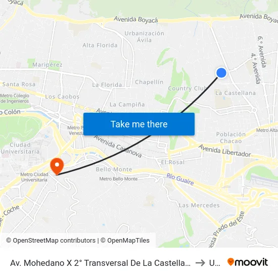 Av. Mohedano X 2° Transversal De La Castellana to Ubv map