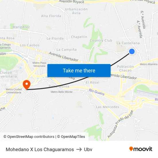 Mohedano X Los Chaguaramos to Ubv map