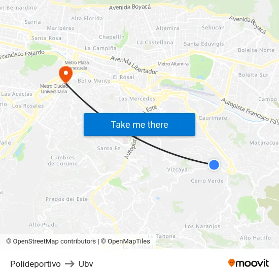 Polideportivo to Ubv map