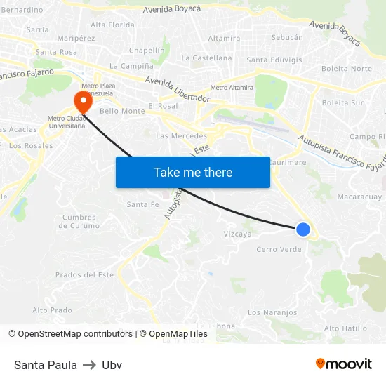 Santa Paula to Ubv map