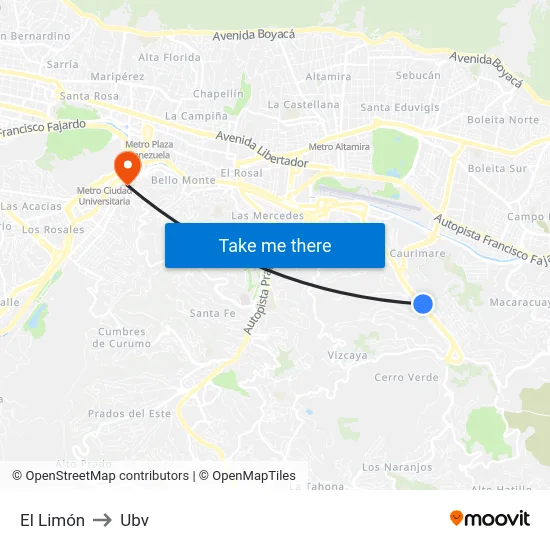 El Limón to Ubv map