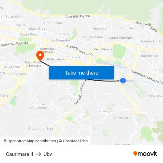 Caurimare II to Ubv map