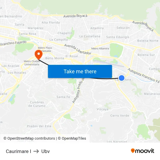 Caurimare I to Ubv map